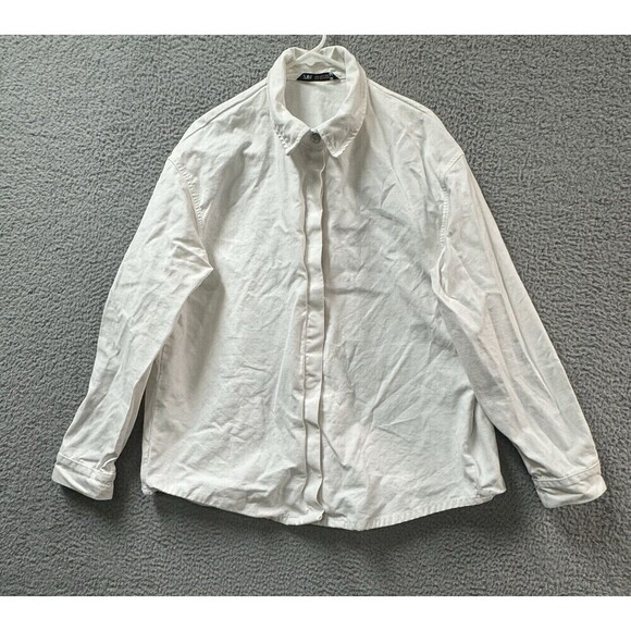 ZARA Shirt Jacket Mens Medium White Button Up Cotton - Picture 1 of 10